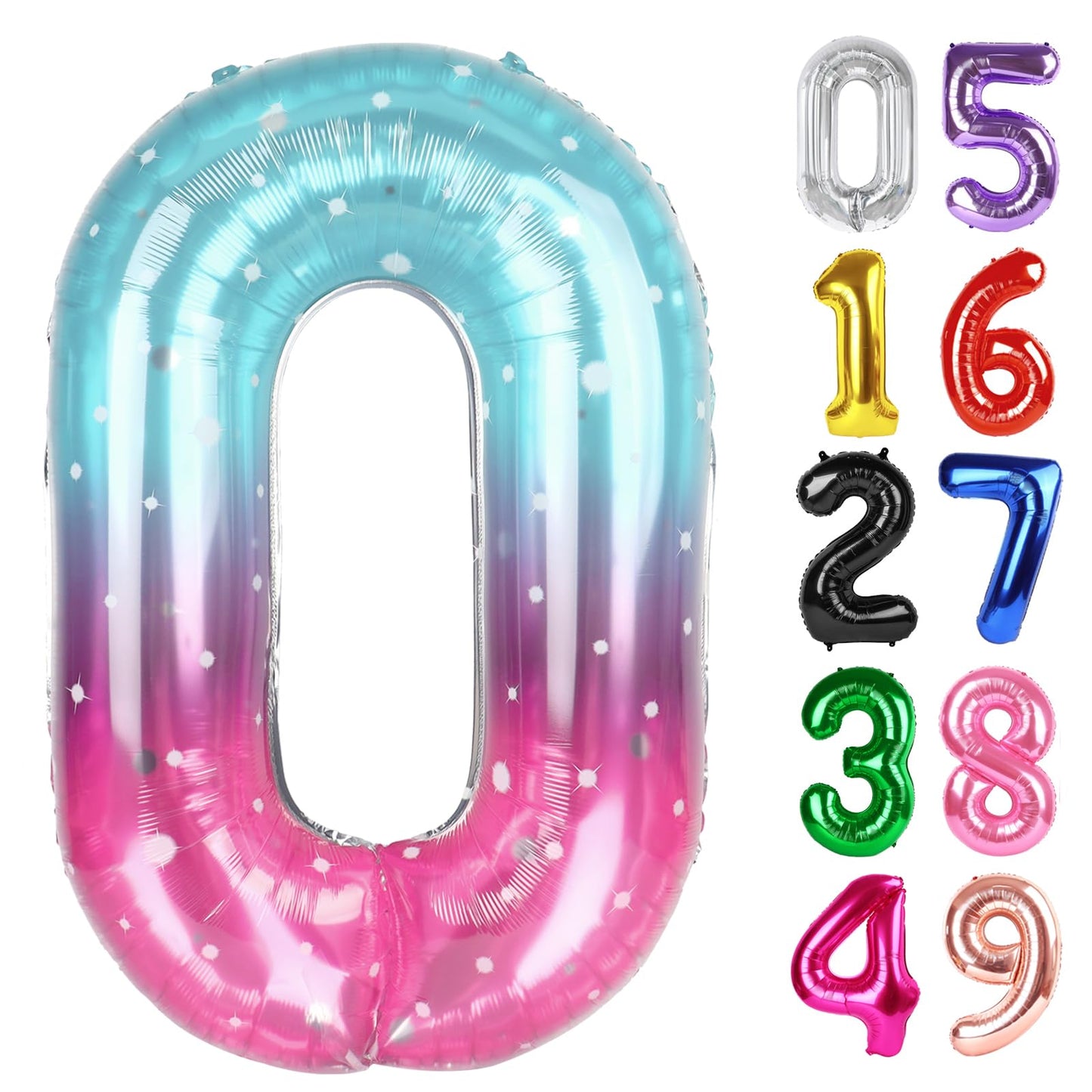 Starry Sky Number 0 Balloon 40 Inch, 0 Balloon Number for 10th 20th 30th 40th 50th 60th Birthday Decorations, Starry Sky Party Supplies