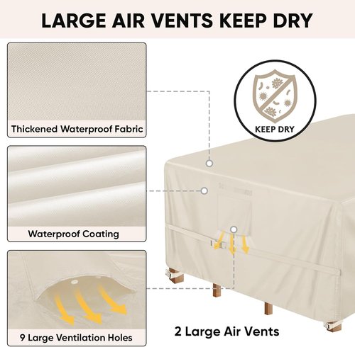 BALEINE Outdoor Furniture Covers - Waterproof Heavy Duty Oxford Table Cover | Beige 108"L×82"W×28"H