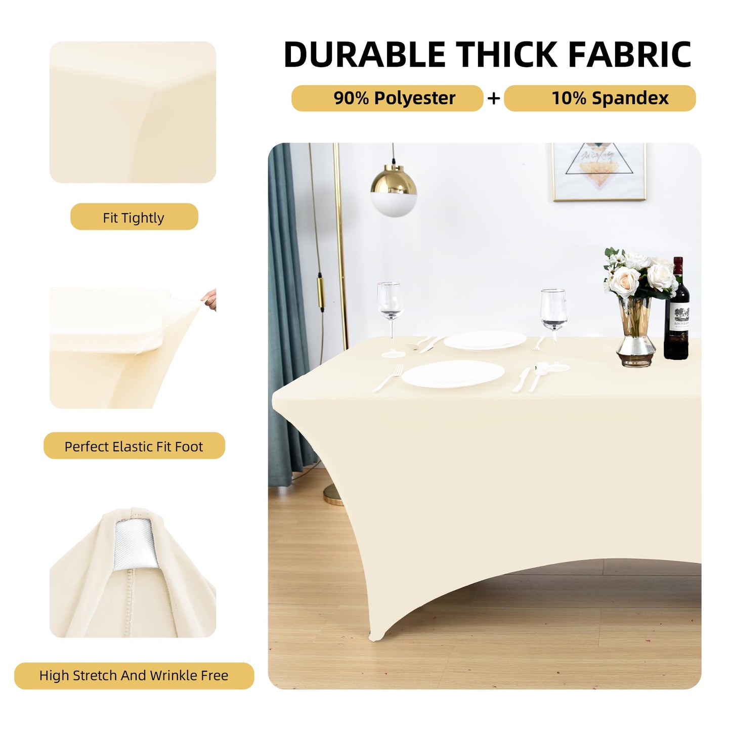 ZarzaaSik 10-Pack 4ft Spandex Table Covers for Rectangular Folding Tables - Wrinkle Resistant Stretch Tight Table Cloths - Fitted Table Protector for Parties, Trade Shows, Banquet, and Wedding