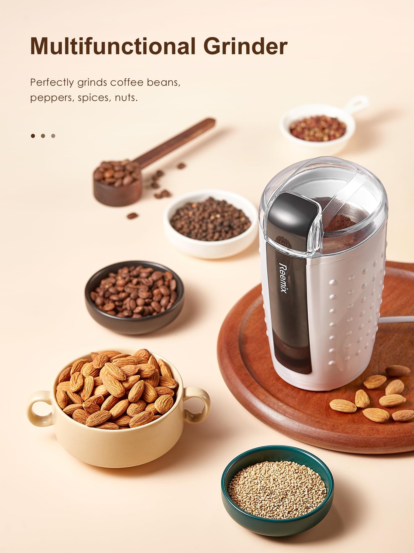 Coffee Grinder, Electric Coffee Grinder with 3.5Oz Large capacity, One-Touch Coffee and Spice Grinder with Stainless Blade, Cleaner Brush And Spoon for Home Use (Black)