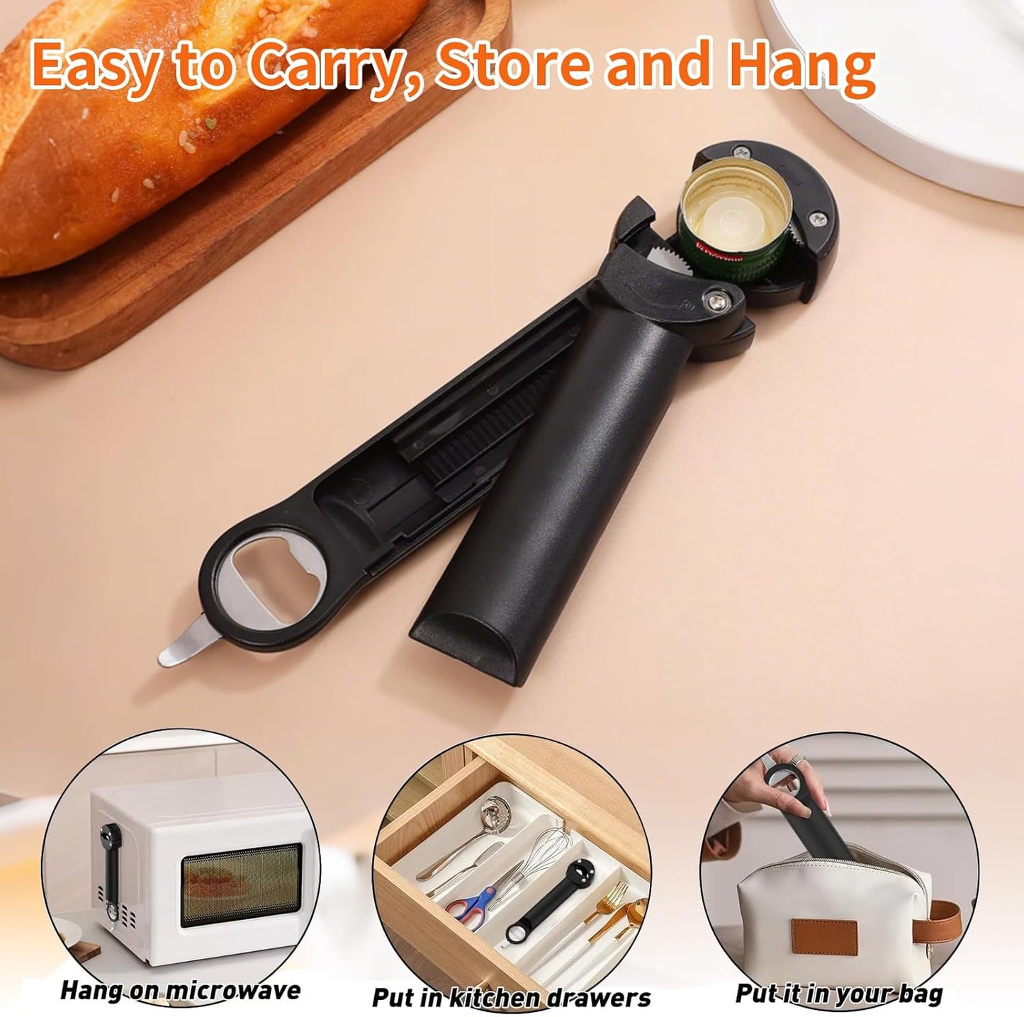 Skiennix 7-in-1 Jar Opener - Multifunctional Magnetic Bottle & Can Opener for Seniors | Black