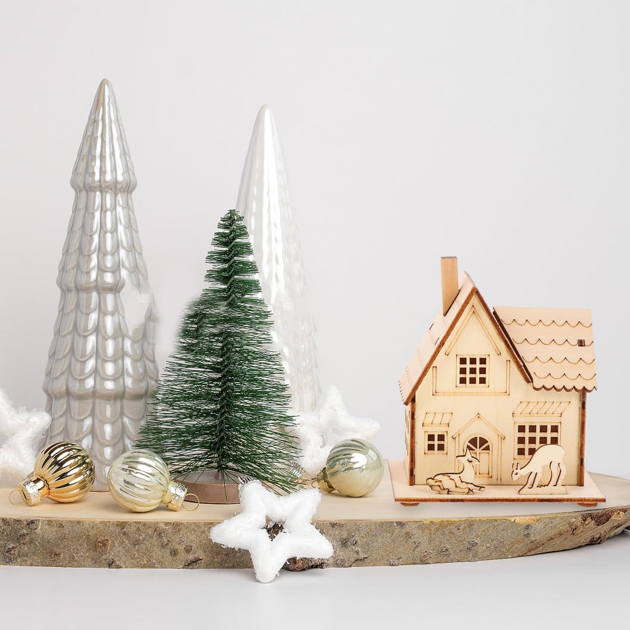 Rustic Christmas Village Houses by [Brand Name] - LED Light Wooden Decor for Holiday Centerpieces | 3 Pcs Set