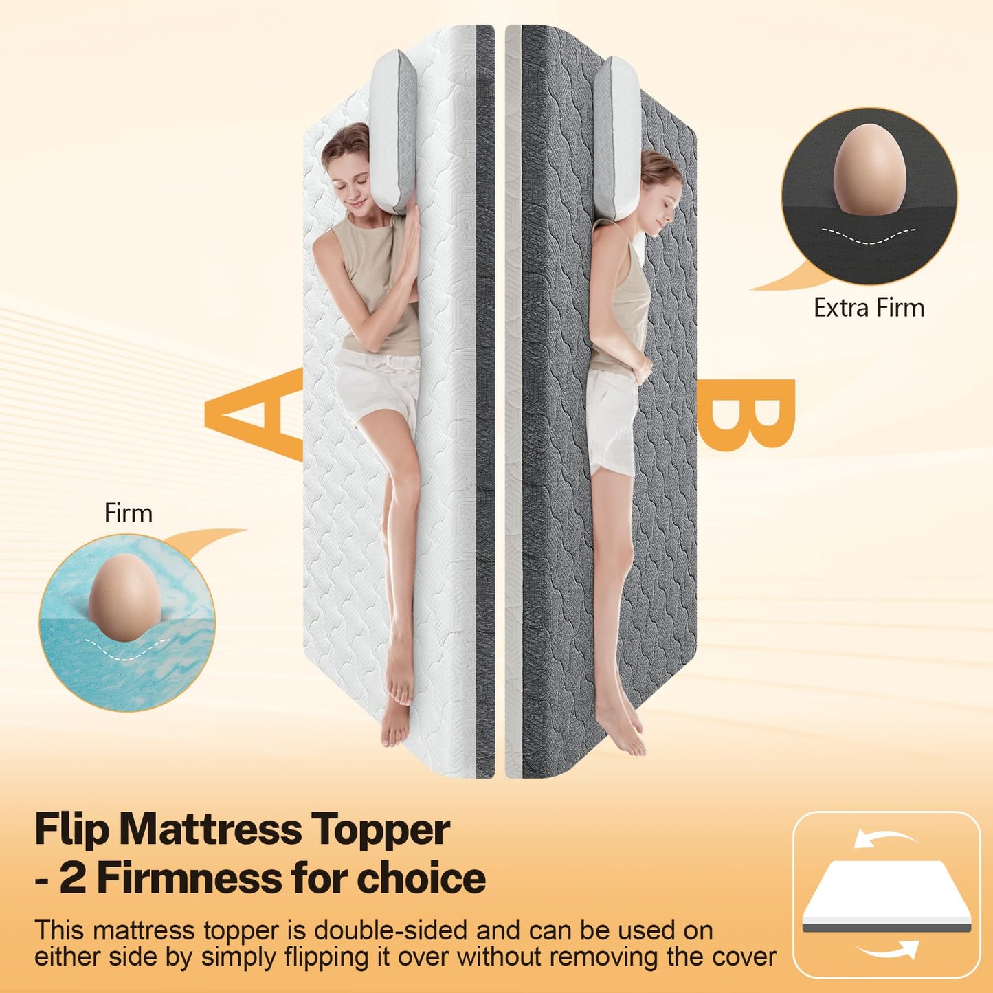 Extra Firm Mattress Topper Short Queen Size, 3 Inch High-Density Foam Bed Topper for Extra Support