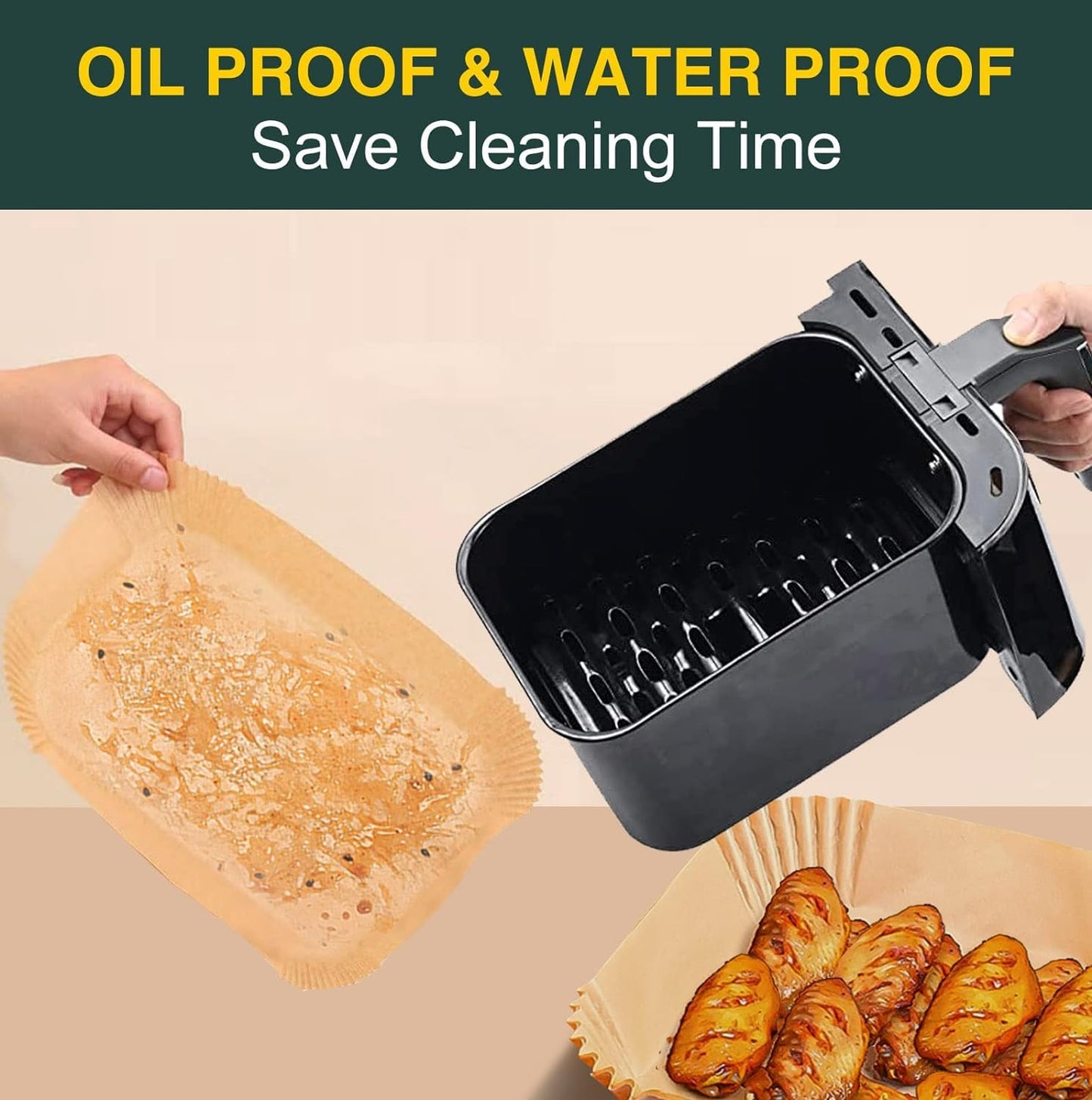 Air Fryer Disposable Paper Liners for Ninja Dual Airfryer Accessories, Non-Stick Parchment Rectangular for Baking, Oil Proof, Water Proof, for Microwave Oven (125PCS, 8.6in x 5.5in）