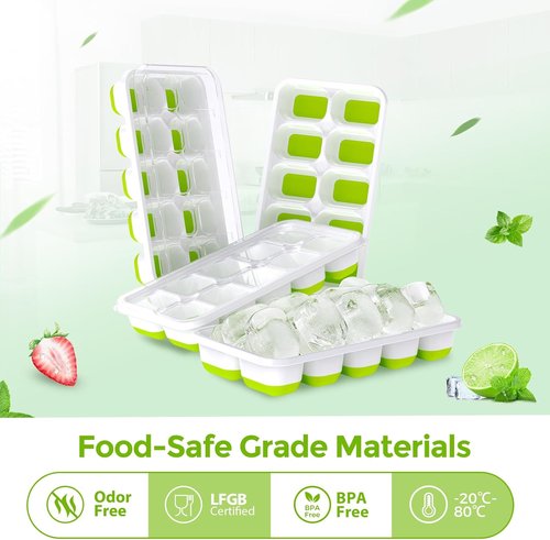 DOQAUS Ice Cube Tray - 4 Pack Stackable Silicone Trays with Lids | BPA-Free, Easy Release for Kitchen & RV