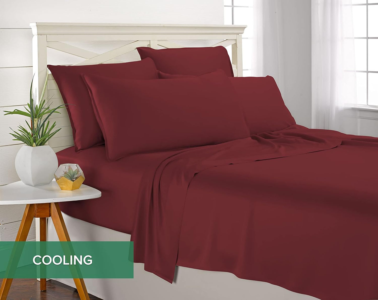 Pure Bamboo Queen Sheets - Luxuriously Soft 100% Organic Viscose Bed Sheet Set | Cooling Comfort in Merlot