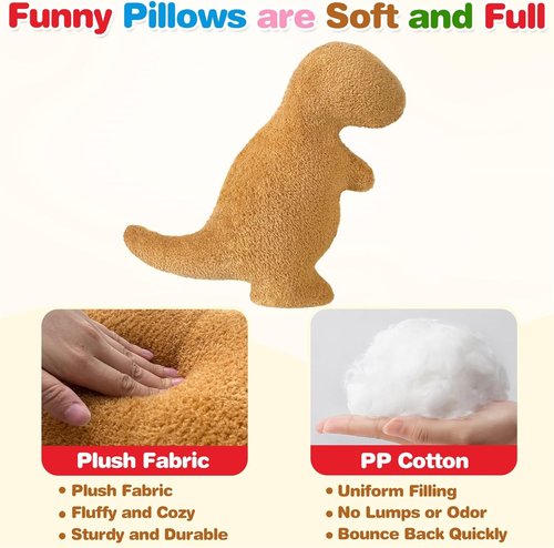 Dino Nugget Pillow - Plush Dinosaur Chicken Pillow | Funny Birthday Gift for Kids & Teens (Small, T-Rex)