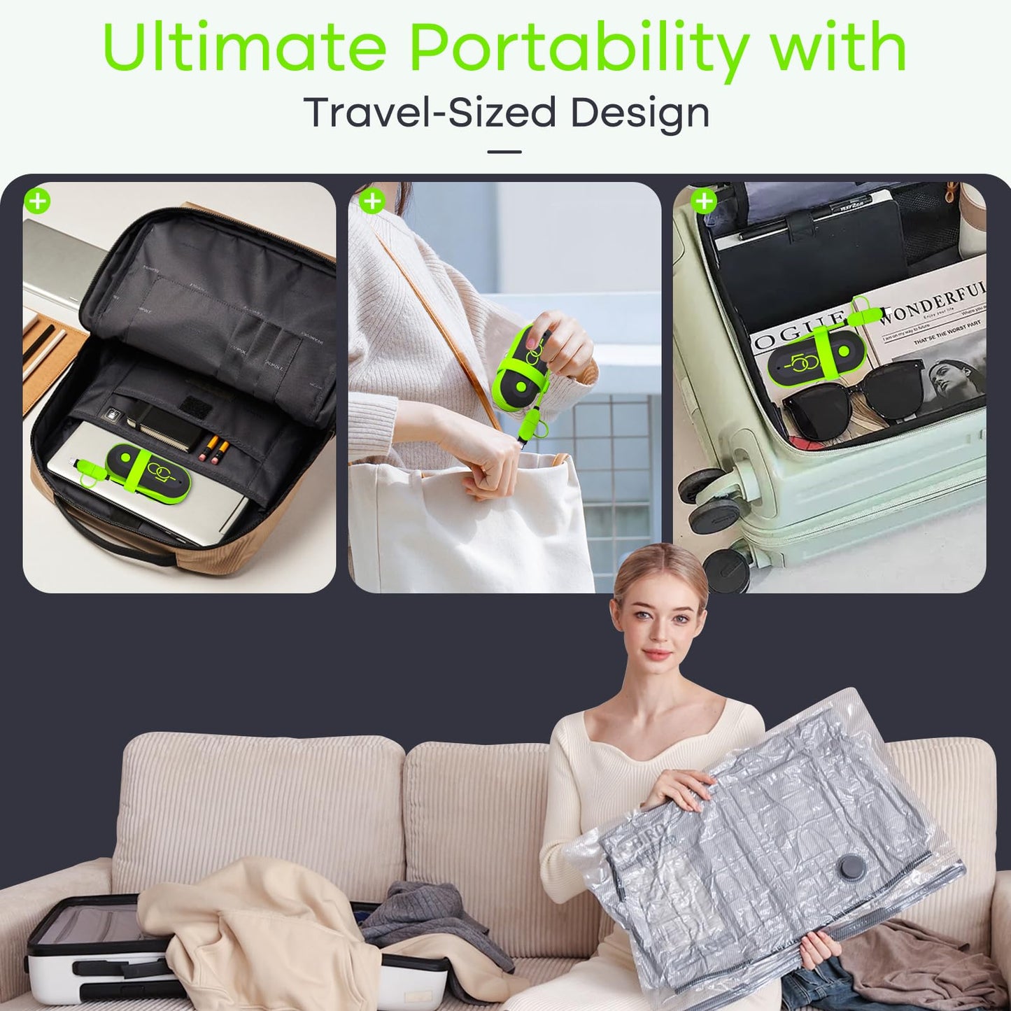 Vacbird Vacuum Bags for Travel with USB Pump, 12 Pack Carry-on Size Compression Packing Bags for Luggage and Suitcase, Space Saver Bags for Clothes and Clothing Travel