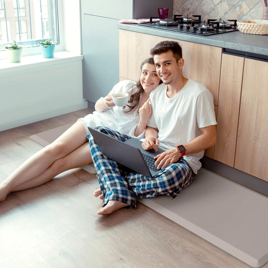 KitchenClouds 2PCS Kitchen Rugs Cushioned Anti-Fatigue Non-Slip Water Resistant Kitchen Mat Comfort Foam Standing Mat for Floor Office Sink Laundry (Khaki)