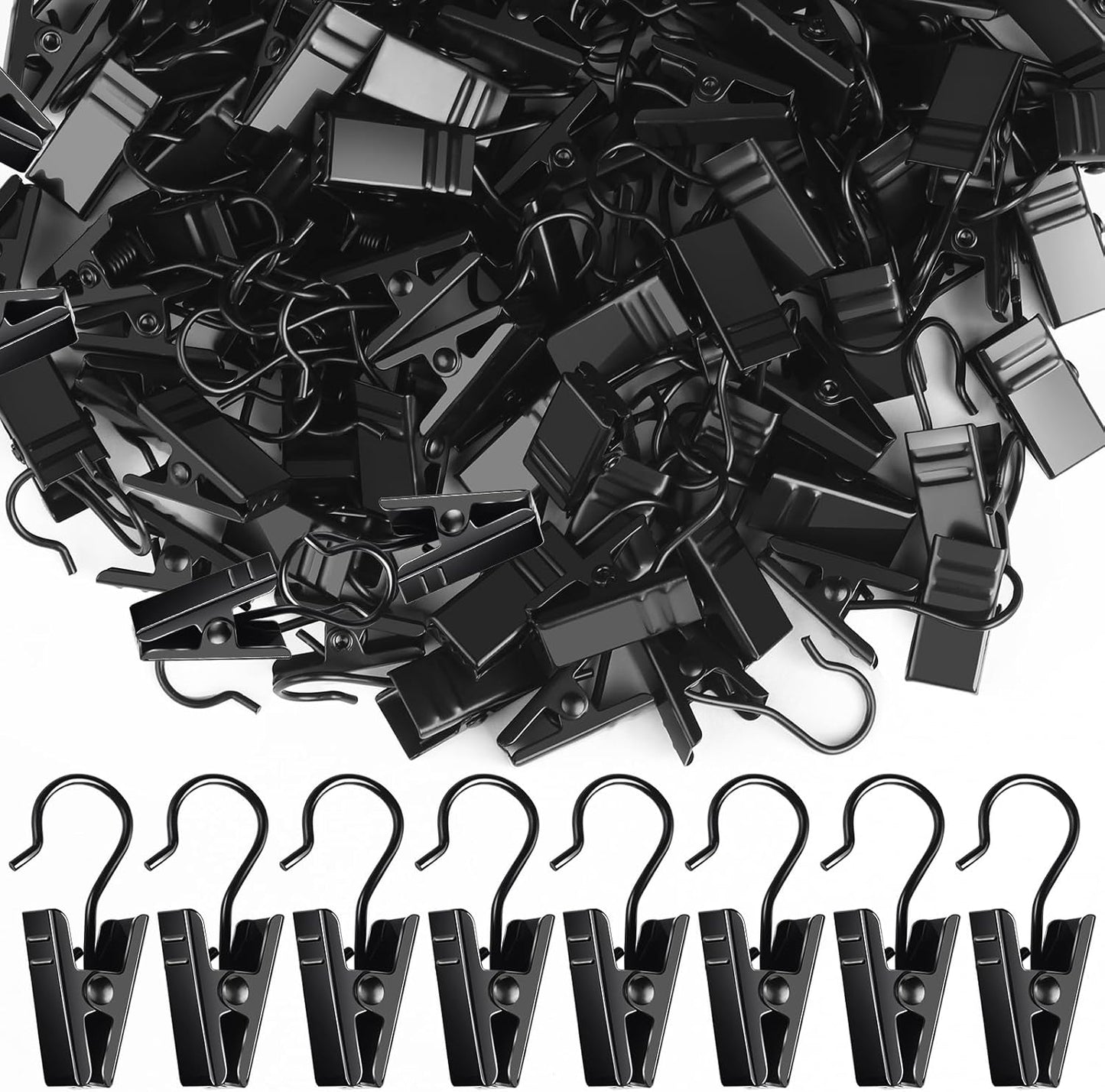 Teenitor Curtain Clips - 100 Pack Stainless Steel Hooks for Outdoor String Lights | Black