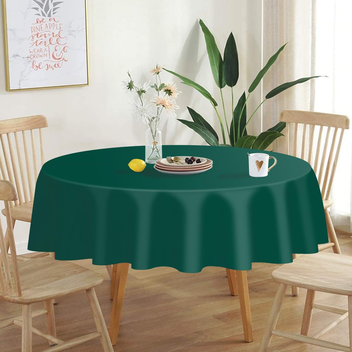 QIKSION Dark Green Round Tablecloth 2 Pack, 84 Inch Plastic Table Cover Disposable for Parties