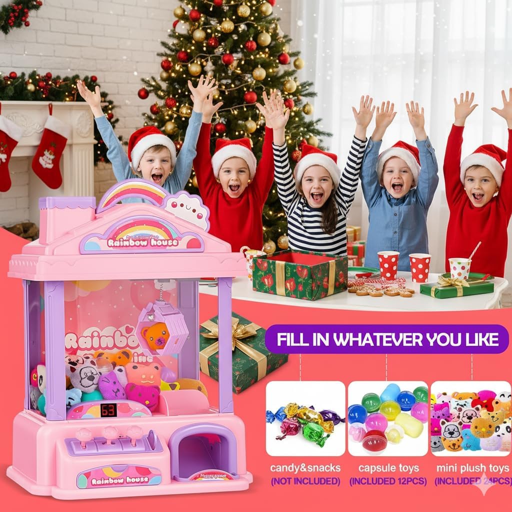 Skiennix Mini Claw Machine - Electric Arcade Game Toy with LED Lights & Adjustable Sound | Pink, Perfect for Kids Ages 4-13