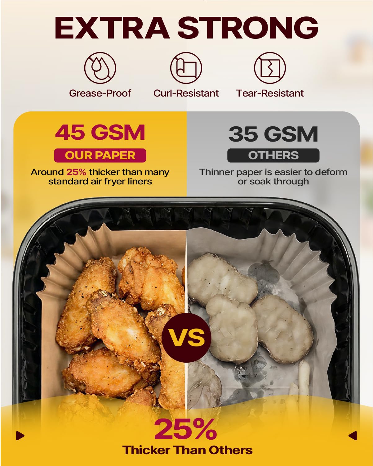 Katbite Air Fryer Liners Disposable - 8.6x5.5'' 130PCS Rectangle Paper Liners, Thick Airfryer Parchment Paper Liners for Dual Air Fryer, DZ201, DZ401, FG551