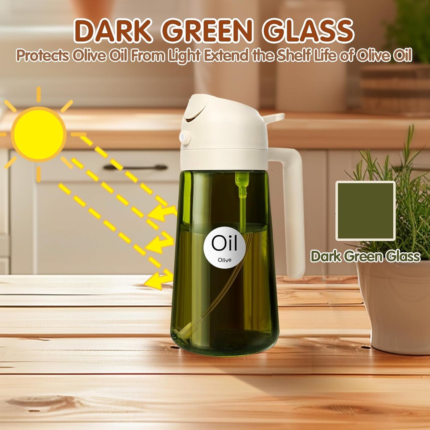 YARRAMATE 2PCS 16oz Olive Oil Sprayer - Food-Grade Glass Dispenser for Cooking | Dark Green & White