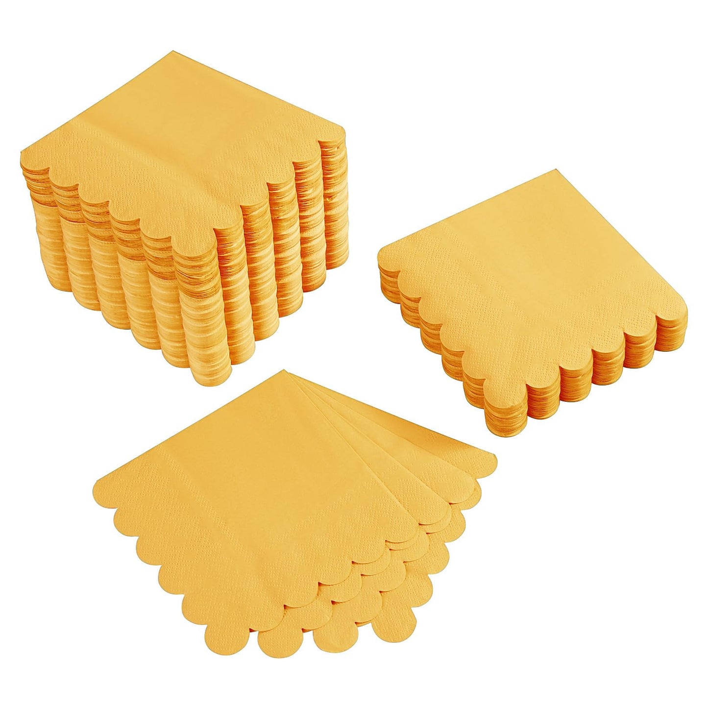 100 Pack Cocktail Napkin 2-Ply Scalloped Edged Dessert Napkins Folded 5 x 5 Inches Disposable Napkins for Dinner Wedding Birthday Party Bridal Anniversary Reception Event (Yellow)