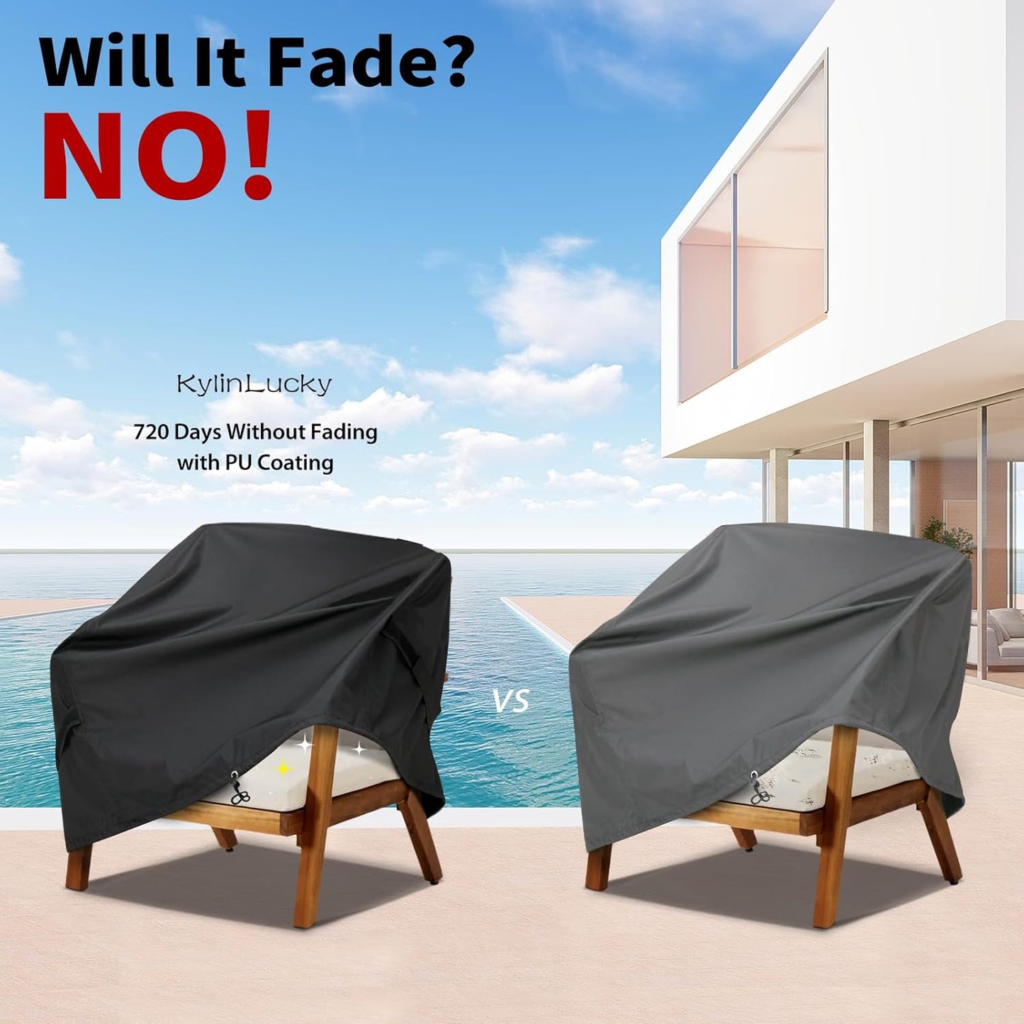 KylinLucky Heavy Duty Waterproof Patio Chair Covers - 2 Pack for Deep Seat Furniture, Fits Up to 32"Wx37"Dx36"H - Black