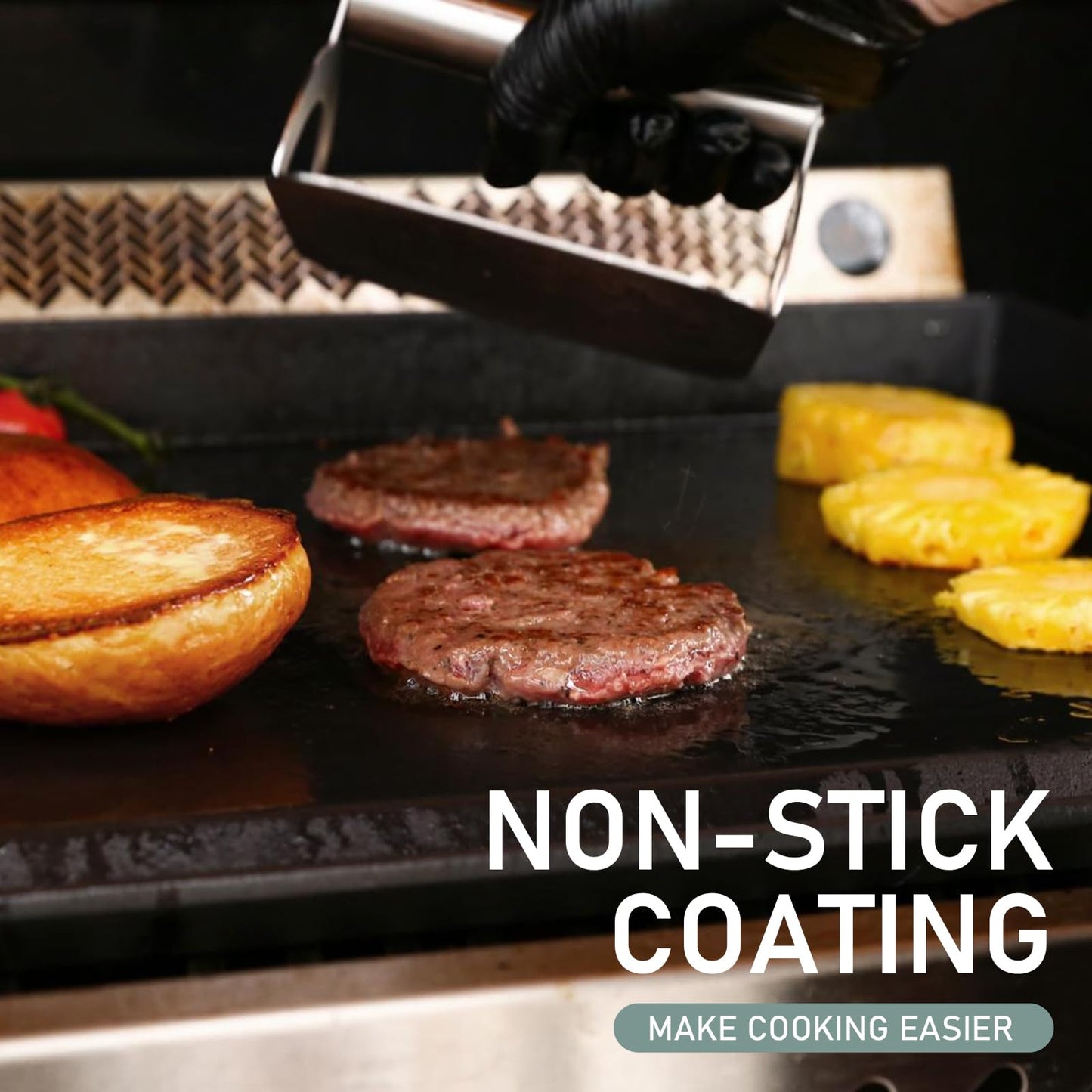Utheer 23" x 16" Cast Iron Griddle for Gas Grill and Stove Top, Universal Flat Top Griddle with Pre-Seasoned Nonstick Coating, X-Shaped Reinforced Ridges, Perfect for Healthy Cooking, Parties, Camping