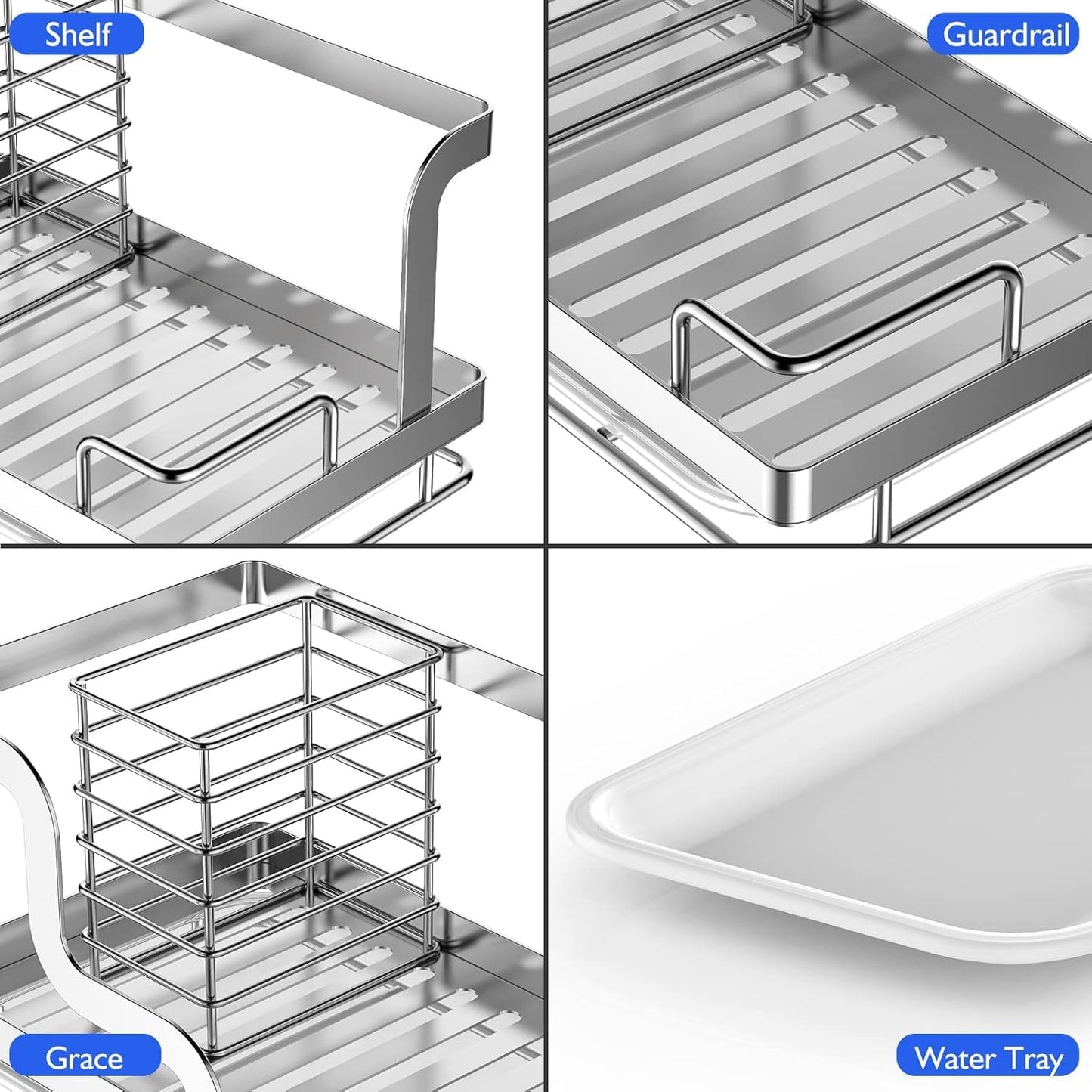 BSKSSK Sink Caddy - Kitchen Sink Organizer with Sponge, Dish Soap, Scrubber & Drain Pan Holder - Black