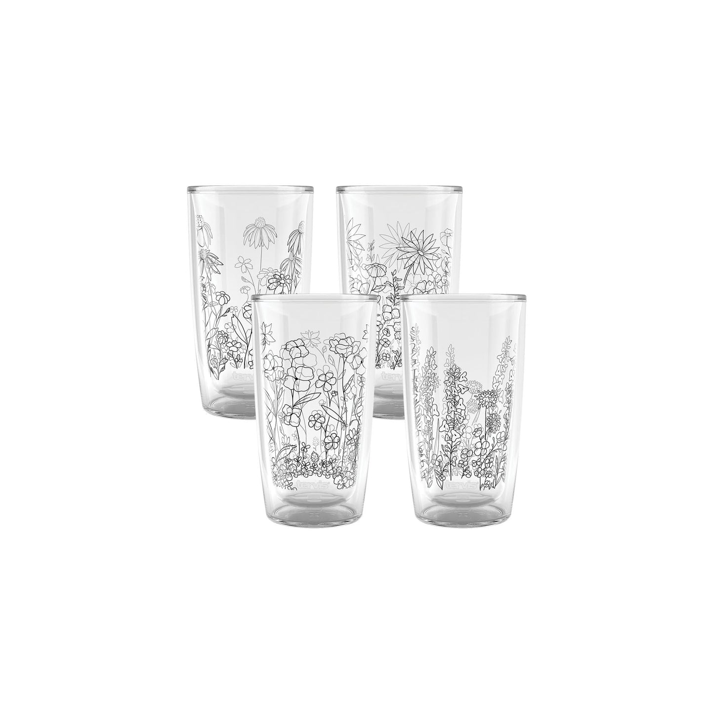 Tervis Wildflower Crystal Collection Made in USA Double Walled Insulated Tumbler Travel Cup Keeps Drinks Cold & Hot, 16oz - 4pk, Assorted