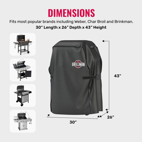 Grillman BBQ Grill Cover - Heavy Duty Waterproof & Weather Resistant - 30 Inch Black for Gas Grills
