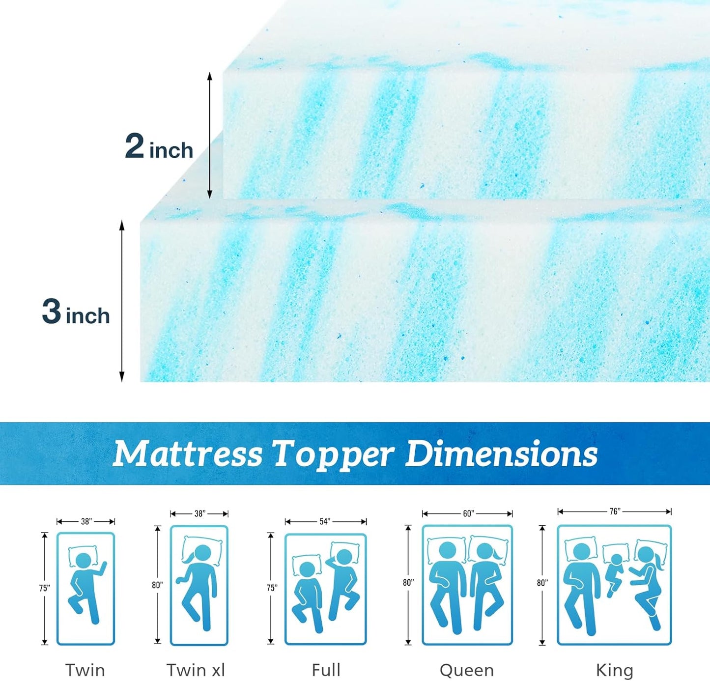 Sweetcrispy Memory Foam Mattress Topper - 2 Inch Thick Gel-Infused Cooling Pad for King Size Bed
