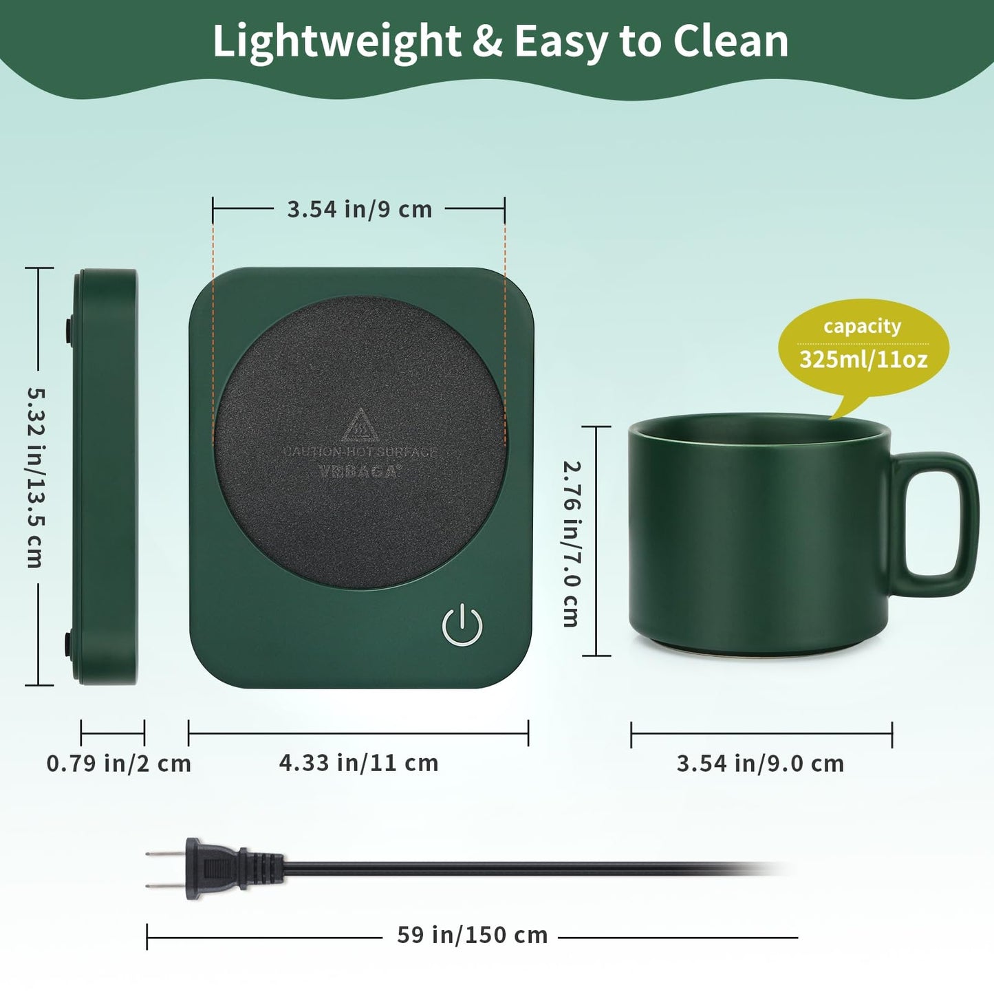VOBAGA Mug Warmer Set, Coffee Warmer for Desk with 11oz Ceramic Mug, Auto Shut Off & 3-Temp Settings, Smart Coffee Cup Warmer, Home Office Essentials Coffee Set(Mug Included)