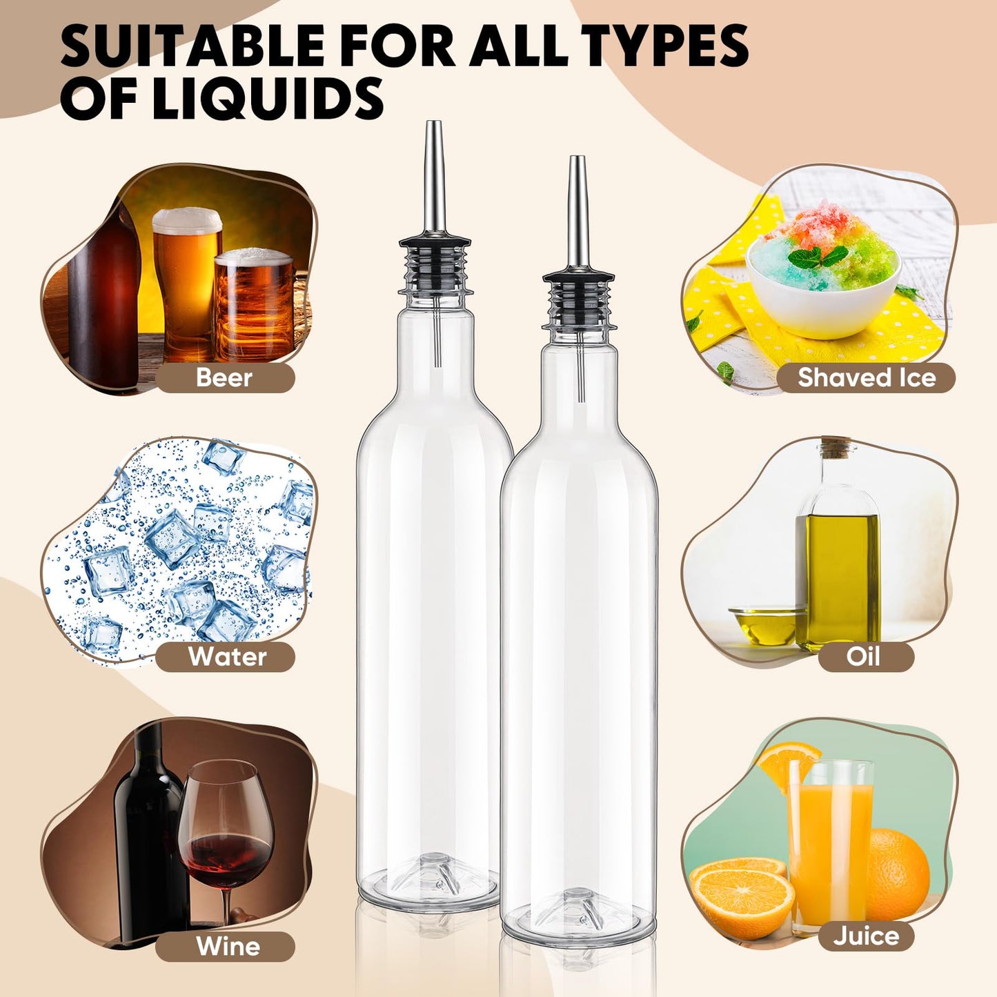 RimCereal 8 Pack 25 oz Syrup Bottle Plastic Long Neck Bottle with Stainless Steel Leakproof Tapered Spout Pourer and Cap Alcohol Juice Coffee Container for Home Bar Service Bartending Supplies