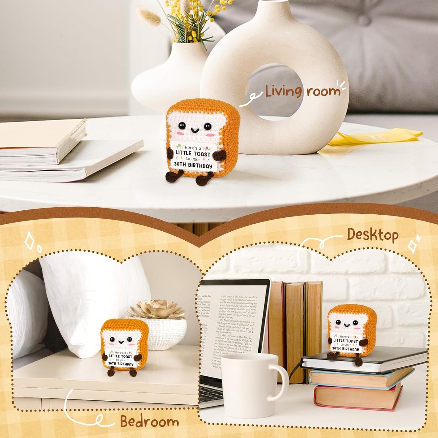 Positive Handmade Crochet Toast - Unique 30th Birthday Gift for Her or Him | Perfect Decorations for Friends & Family