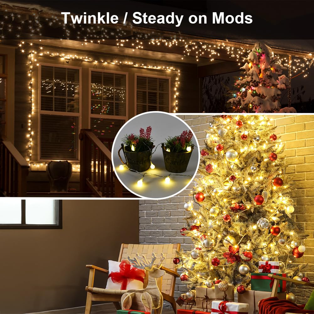 AUAUY String Lights, 40 LED 19.6FT String Lights Battery Operated 2 Modes, Christmas Lights Bedroom, Waterproof Outdoor Lights for Indoor Outdoor Wedding Party New Year Garden Decorations(Warm White)