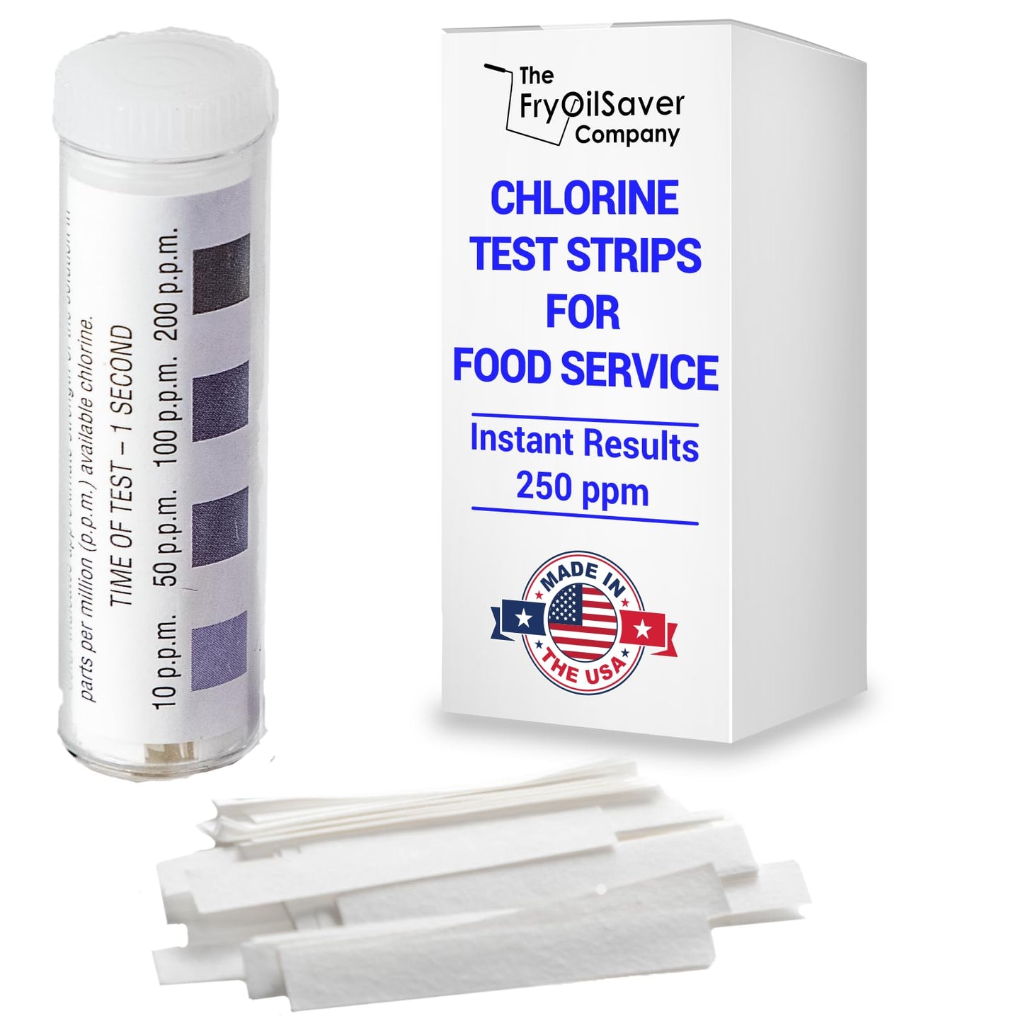 Chlorine Test Strips for Restaurants and Food Services, 1 x Vial of 100 Sanitizer Test Strips for Kitchens, 0-200 ppm Testing Kit for Sanitizing Solution, Precise Bleach Testing Kit by FryOilSaver Co.
