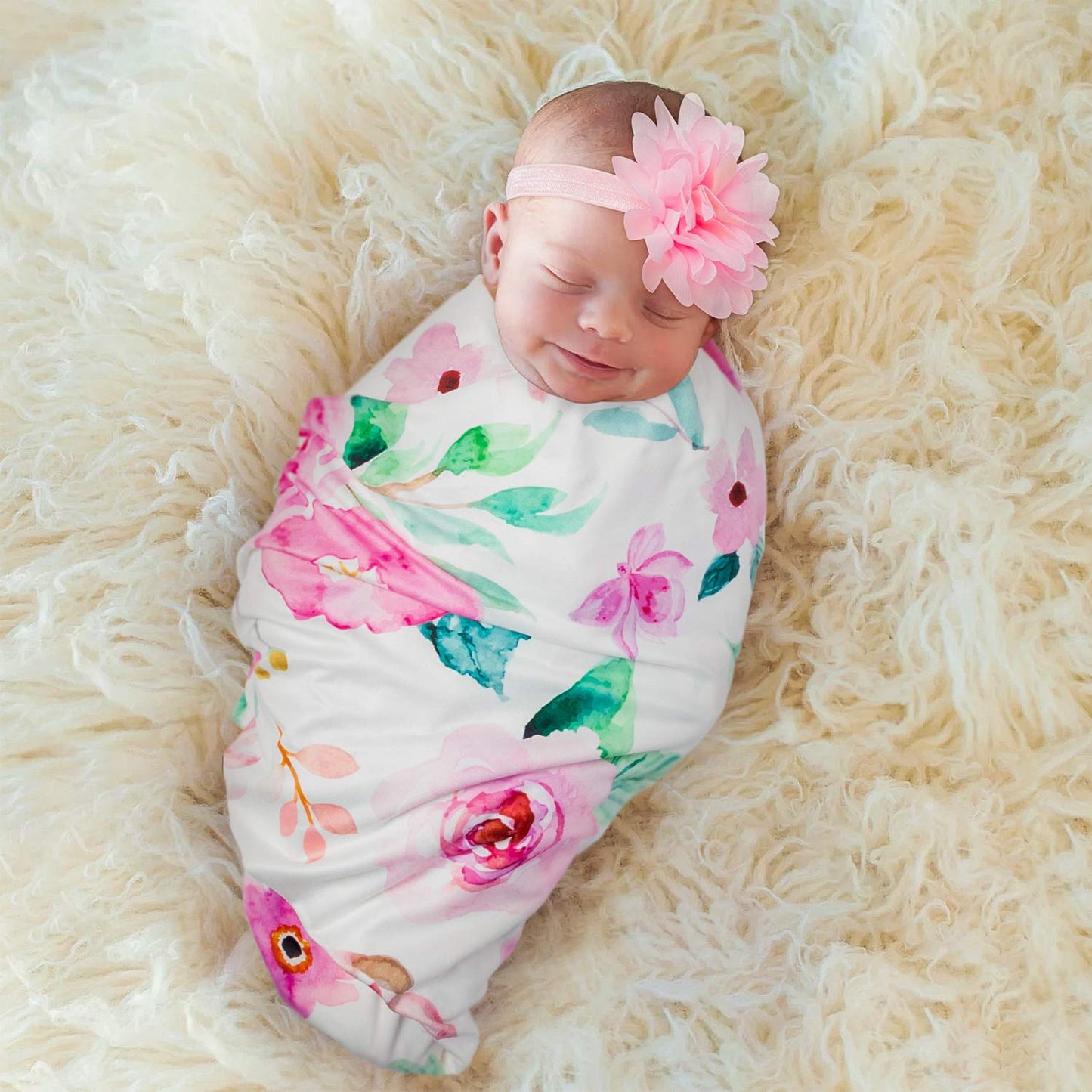 R HORSE Newborn Baby Swaddle Blankets Headband Sets Including 2 Pack of Floral Pattern Receiving Blanket & Headband for Baby Shower Newborn Gift (0-3 Months)