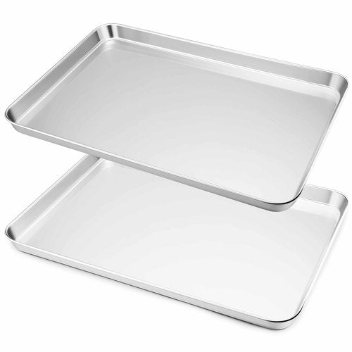 Herogo Stainless Steel Baking Sheet Pan Set, 17×13×1 Inch Rectangle Cookie Sheet Bakeware Set for Oven, 2 Pack Multipurpose Kitchen Cookware, Non Toxic & Heavy Duty & Easy Clean-Extra Large