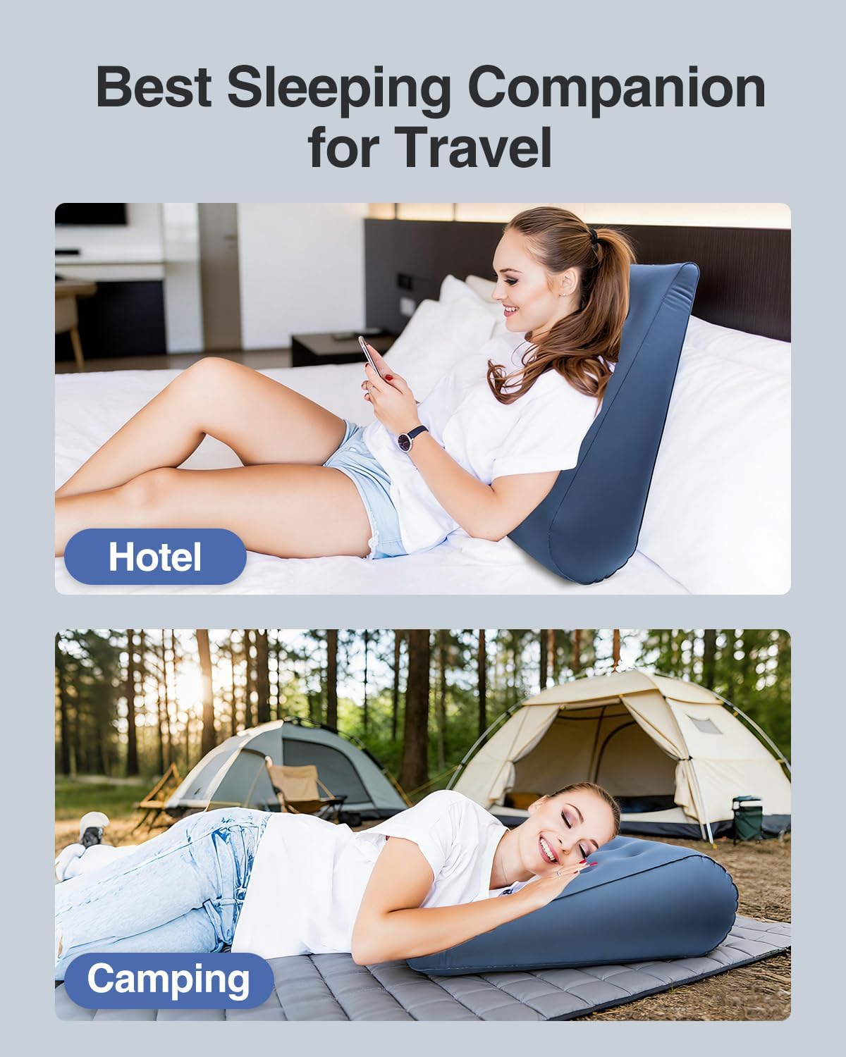 Luxtude Inflatable Wedge Pillow - Adjustable Travel Pillow for Acid Reflux & Back Pain Relief