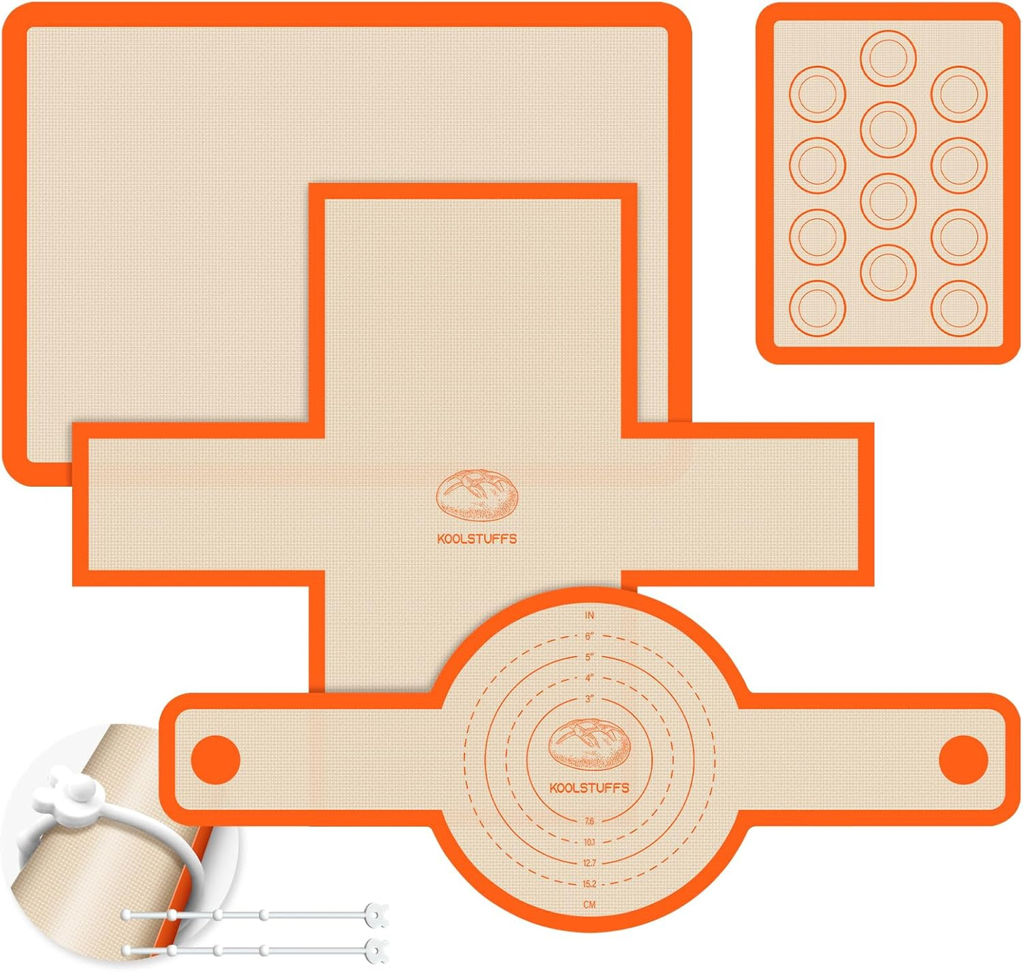 Skiennix Silicone Baking Mat Set - Nonstick Reusable Bread Sling & Loaf Pan Liners | 4-Piece Macaron & Pastry Mats