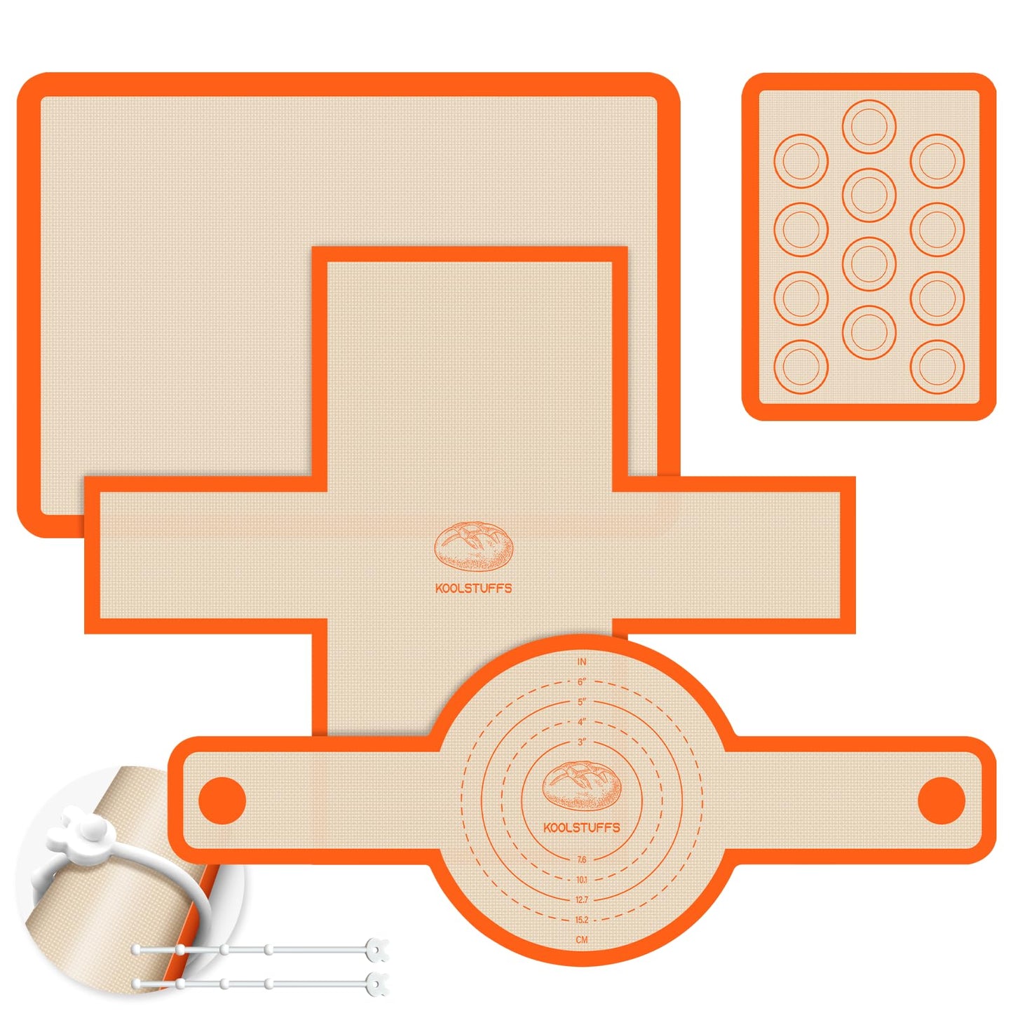 Silicone Baking Mat Set of 4, Nonstick Reusable Silicone Bread Sling & Loaf Pan Liners for Bread, Macaron Baking Mat for Macarons, Pastry