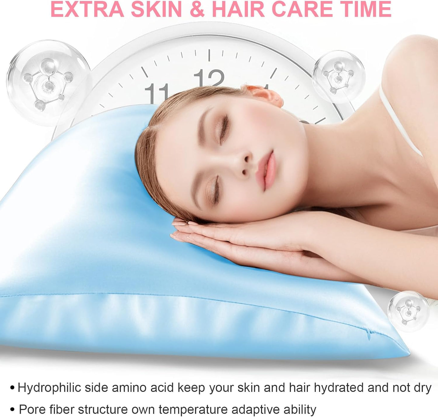 Skiennix Mulberry Silk Pillowcase - Standard Size, Hidden Zipper, Soft & Breathable | Sky Blue