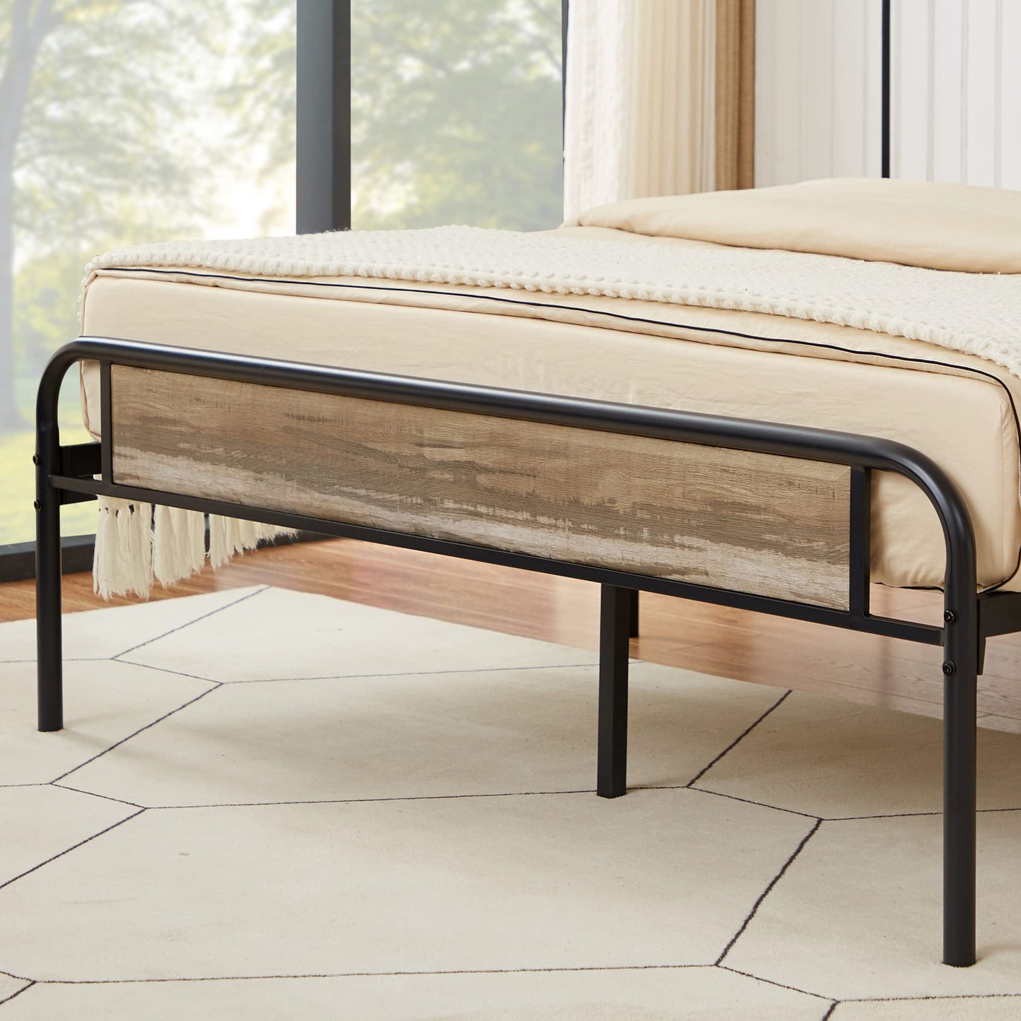 VECELO Queen Platform Bed Frame with Wooden Headboard,Sturdy Steel Slats Support/Matress Foudation/No Box Spring Needed(Grey Slate)