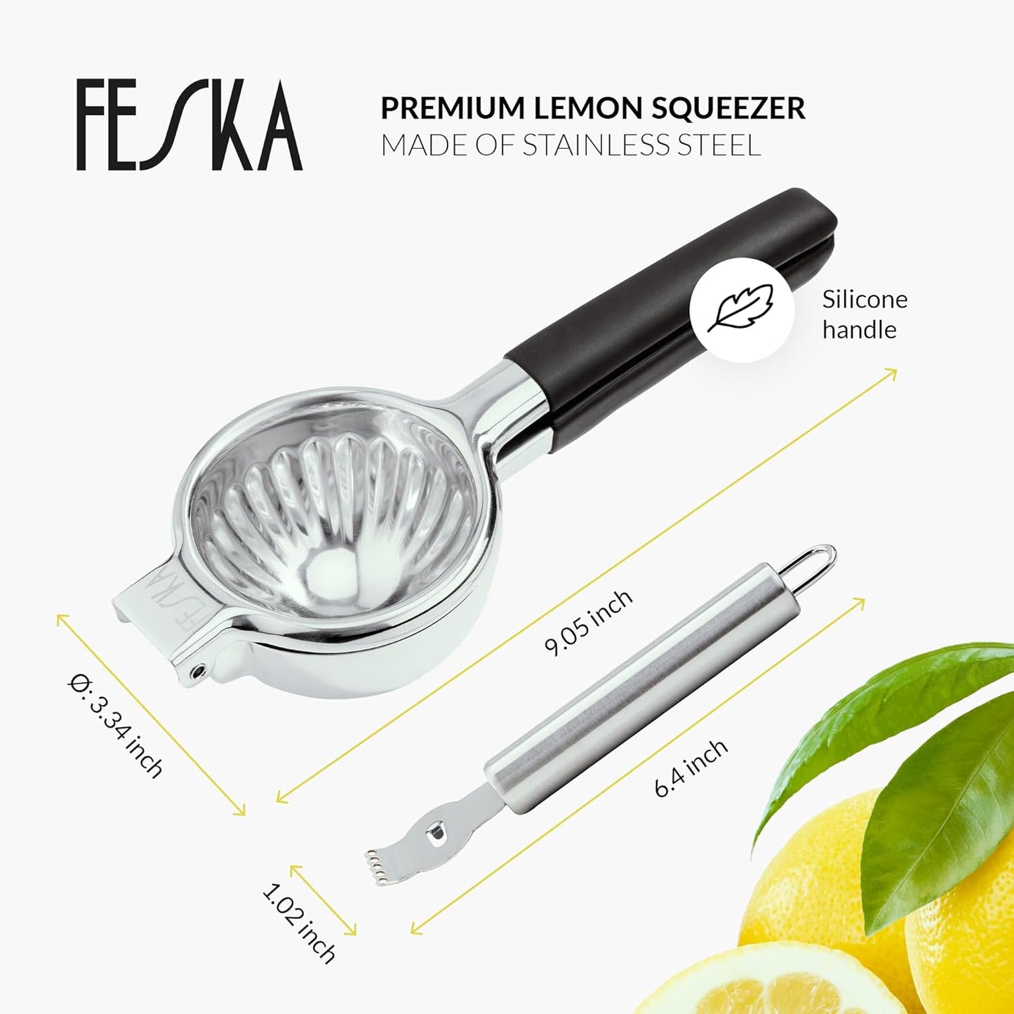 Skiennix Stainless Steel Lemon Squeezer - Premium Citrus Juicer for Seedless Juicing - 2-Piece Set