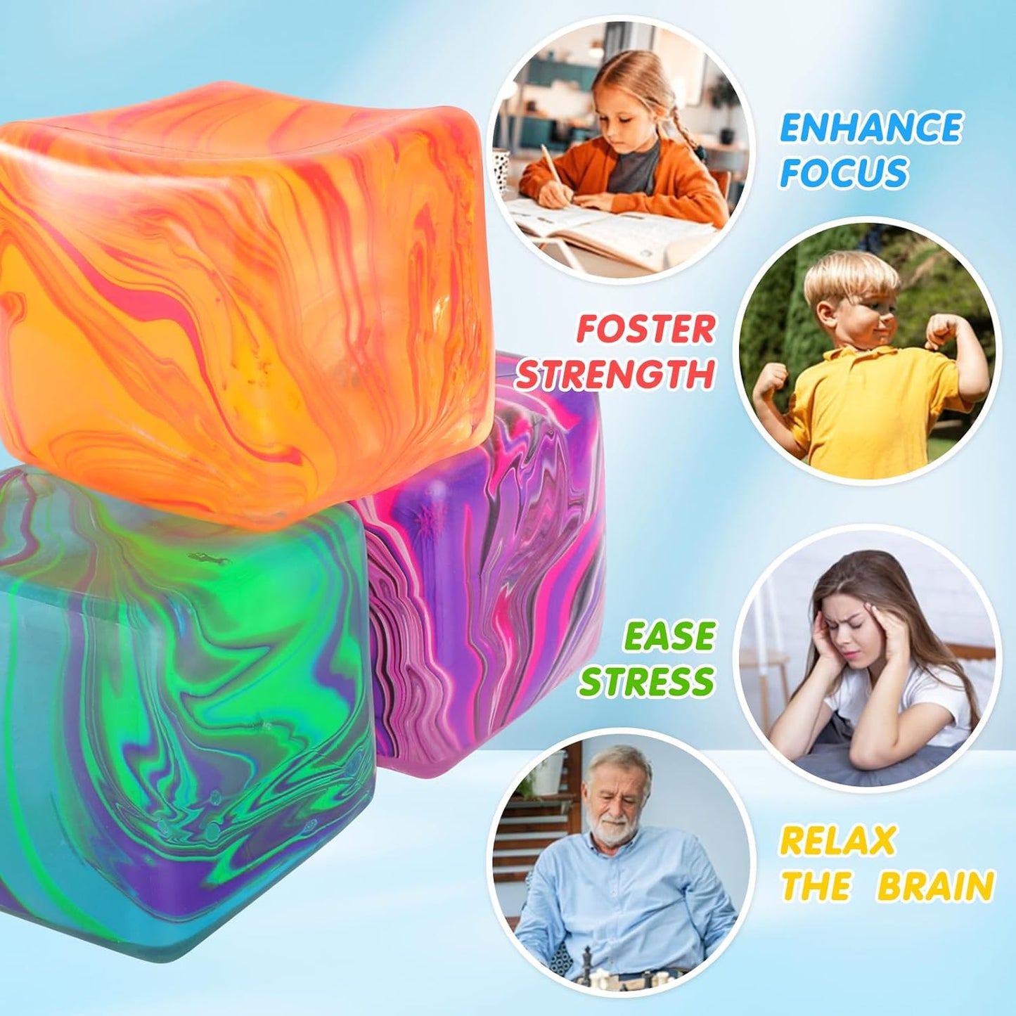 Skiennix Fidget Toys - Squishy Stress Cube for Kids & Adults | Sensory Relief Ball - Pink