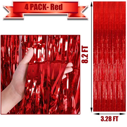 4 Pack 3.2Ft x 9.8Ft Pink Blue Foil Fringe Curtain Backdrop, Metallic Tinsel Foil Fringe Streamers Curtains for Photo Booth, Wedding, Gender Reveal Backdrop Boy or Girl Birthday Party Decoration