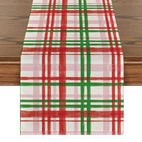 Artoid Mode Red Green Buffalo Plaid Table Runner, Seasonal Fall Christmas Kitchen Dining Table Decoration for Outdoor Home Party 13x72 Inch