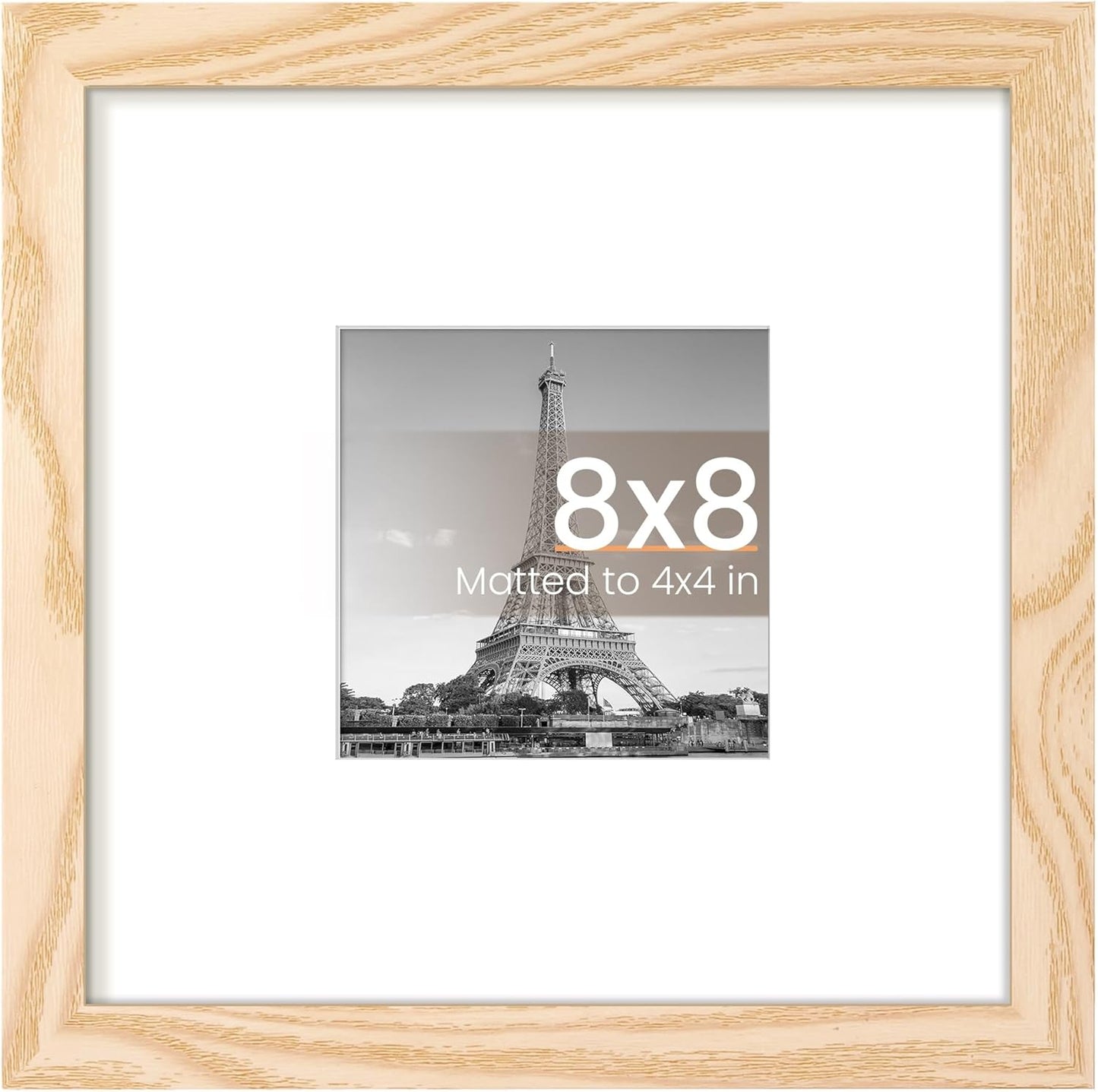 Upsimples 8x8 Picture Frame - Versatile Display for 4x4 or 8x8 Photos | Natural Finish, 1 Pack