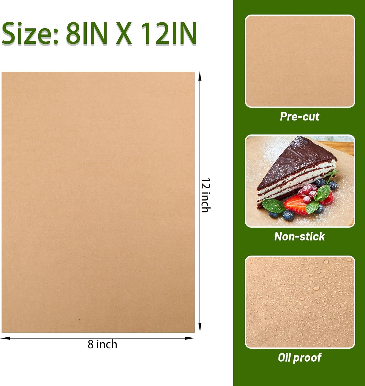 WMKGG Parchment Paper Sheets - 190 PCS Non-Stick Precut Baking Paper for Air Frying, Grilling & More | 8x12 Inches