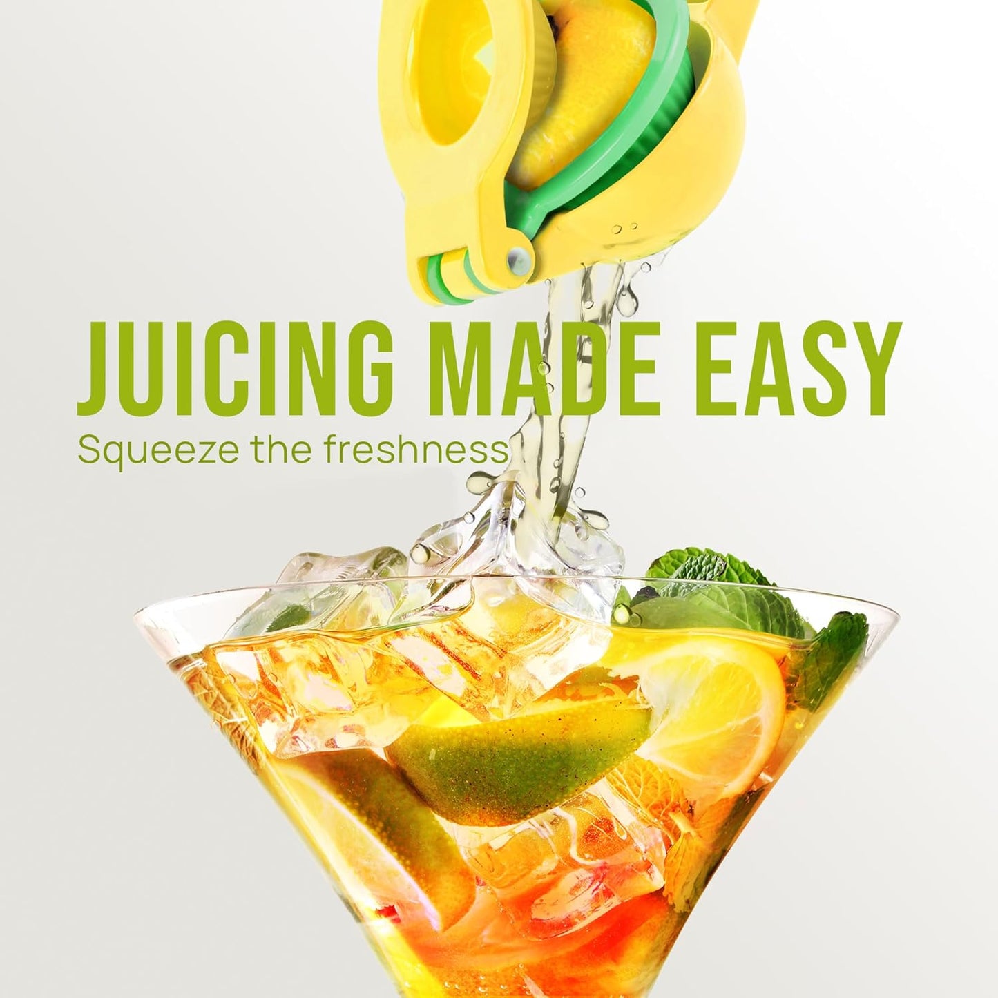 Zulay Kitchen 2-in-1 Lemon Squeezer - Sturdy Hand Juicer for Maximum Juice Extraction | Easy-Clean Manual Citrus Juicer - Yellow/Green
