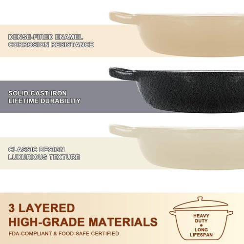 AHJ 6QT Dutch Oven For Bread Baking, Enameled Cast Iron Dutch Oven Pot with Lid, Multi-Functional Bread pan, Sourdough Baking Supplies with Proofing Basket, Cast Iron Bread Oven, Silicone Sling & Gloves.