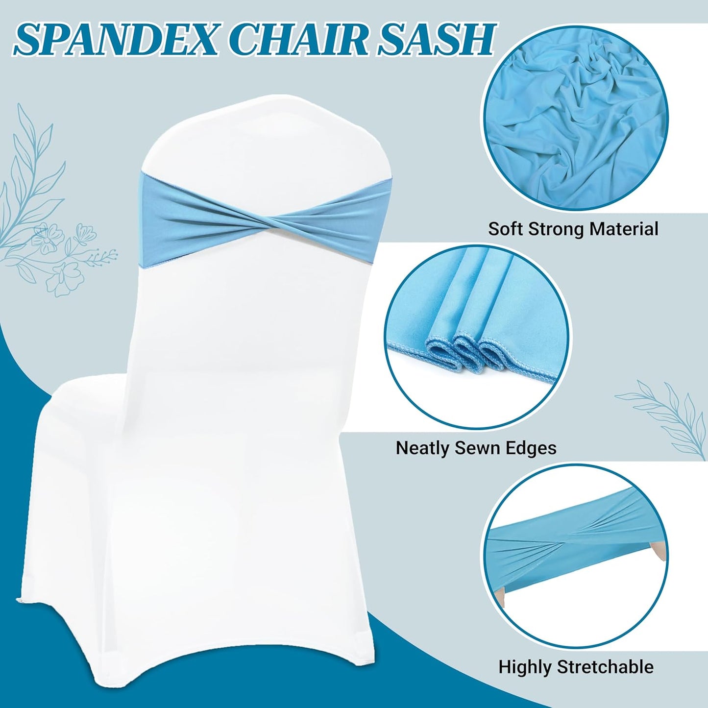MDS Spandex Chair Sashes - Elastic Stretch Bands for Weddings & Events | Pack of 10 - Blue