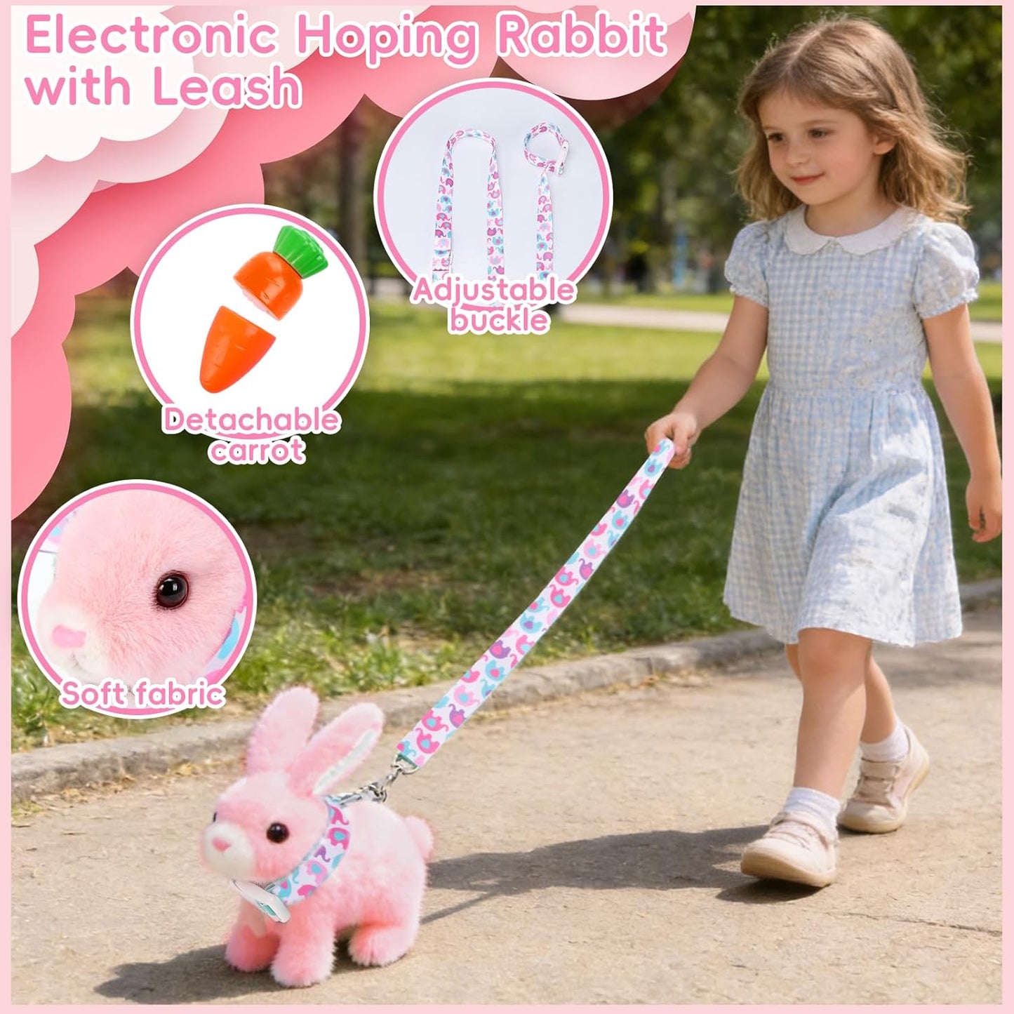 Skiennix Hopping Bunny Plush Toy - Interactive Electronic Pet with Sounds & Movements | Pink for Toddlers' Birthdays & Easter