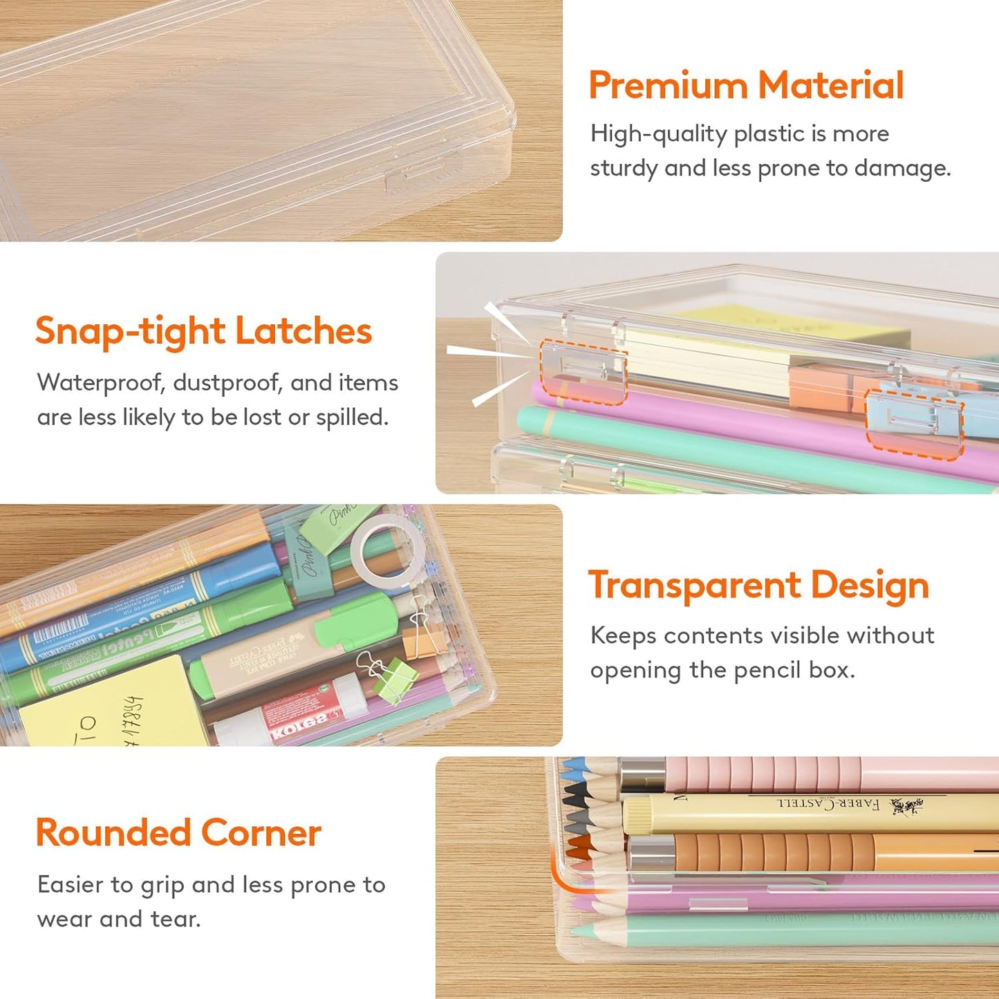 Lifewit Plastic Pencil Box - Large Capacity Snap-Tight Lid Craft Organizer | 4 Pack