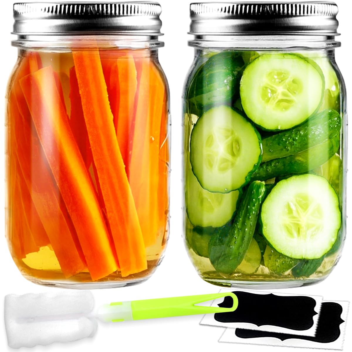 Leaflai 2 Pack 16oz Glass Mason Jars with Airtight Lids - Regular Mouth Canning Jars for Jam, Honey, Jelly, Pickling, Meal Prep, Overnight Oats, Smoothies, Salads - Wedding Favors, Party & Gift