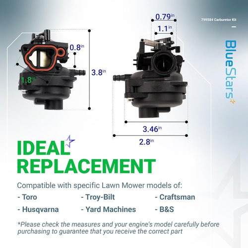 BlueStars Carburetor - Compatible with 550EX, 625EX, 675EX, 725EXI 140cc Engines | Fits Husqvarna LC121P & Troy-Bilt Models